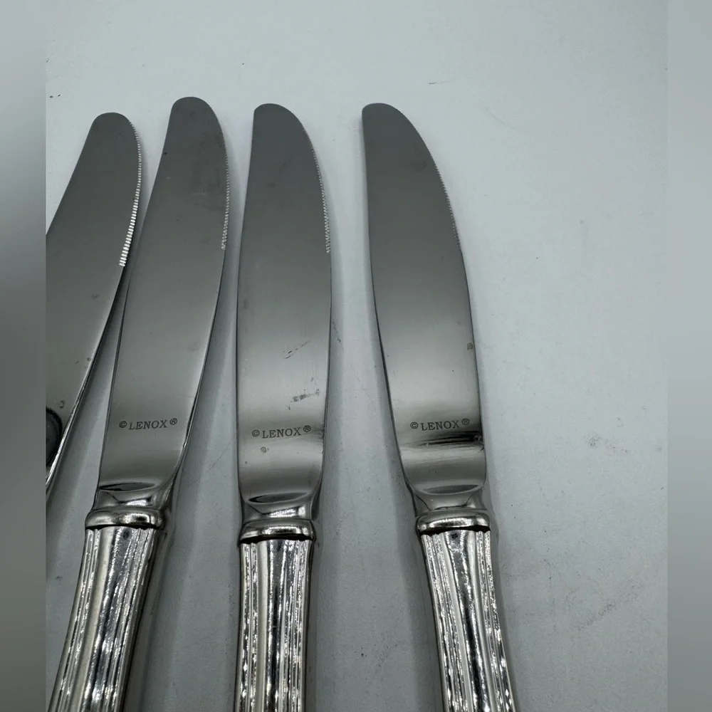 Lenox Flatware 18/8 Butlers Gourmet Plume Stainless Glossy - 5 Dinner Knives